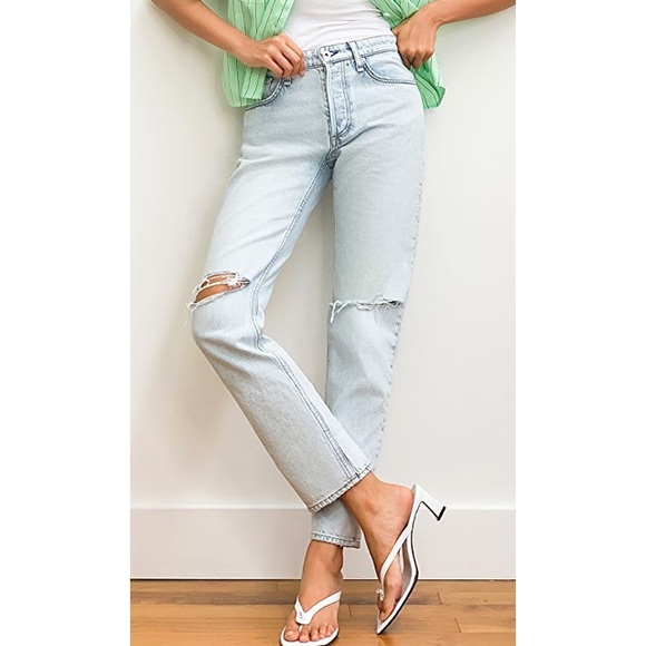 rag & bone Denim - Rag & Bone/JEAN Light Wash Blue Rochelle Distressed Rosa Mid-Rise Boyfriend Jean